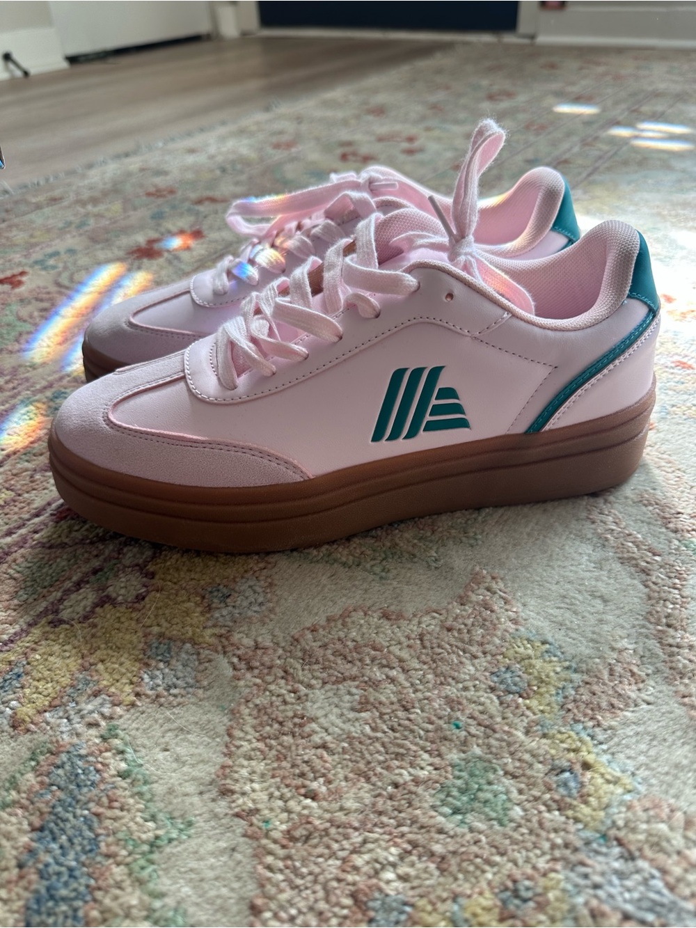 Aldi Women’s Blush Pink Platform Sneakers with Teal Accent size 10